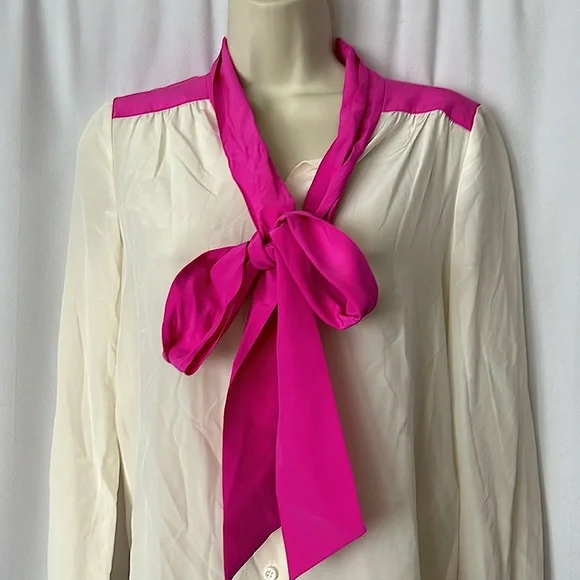 Kate Spade NWT Cream 💯% Silk Long Sleeve Button Up Blouse Shirt Top **Size 0** - Picture 2 of 5